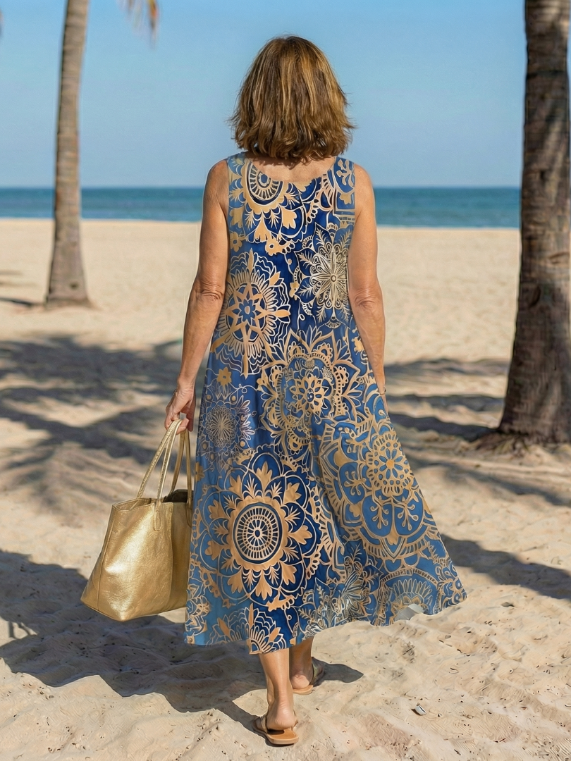 Vacation Beach Floral Midi Sleeveless Relaxed Dress | Mira 4