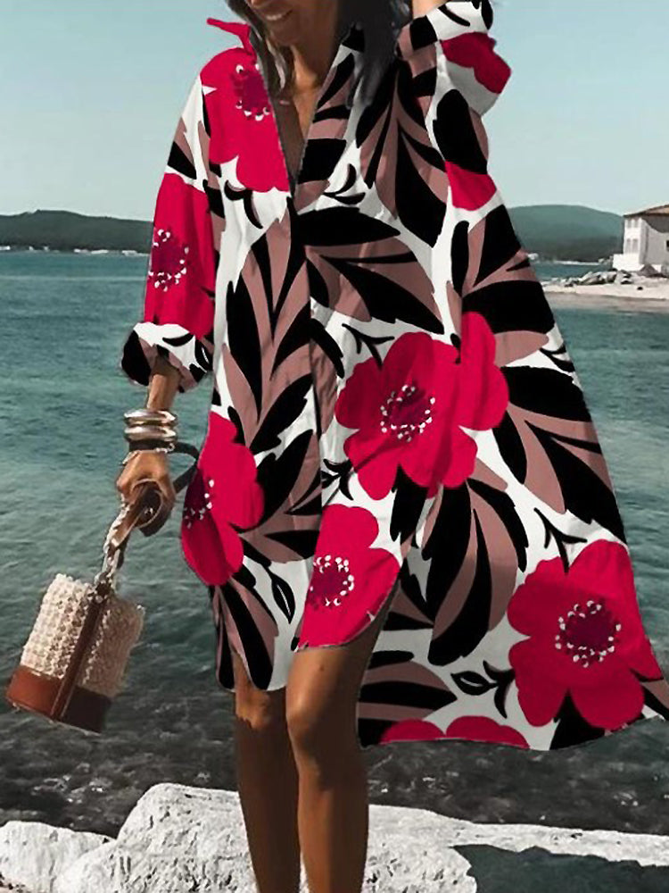 Vacation Floral Mini Dress with Loose Fit