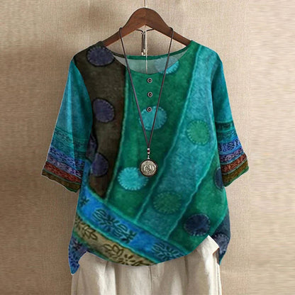 Anya | Women's Vintage-Inspired Relaxed Fit Round Neck Short Sleeve Floral Design Blouse 2
