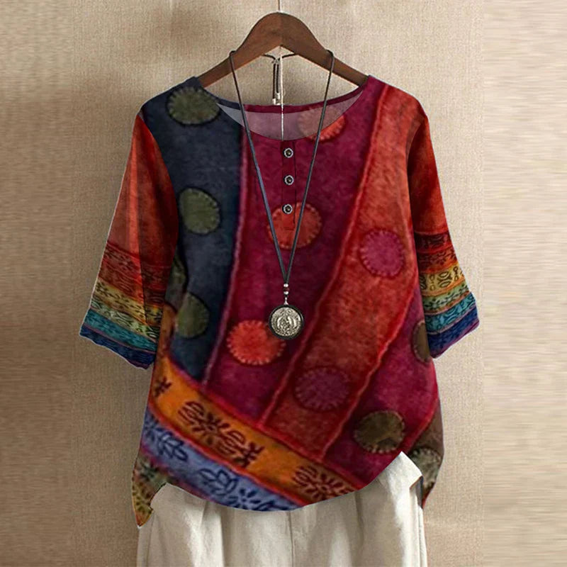 Anya | Women's Vintage-Inspired Relaxed Fit Round Neck Short Sleeve Floral Design Blouse 3
