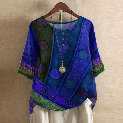 Anya | Women's Vintage-Inspired Relaxed Fit Round Neck Short Sleeve Floral Design Blouse 4
