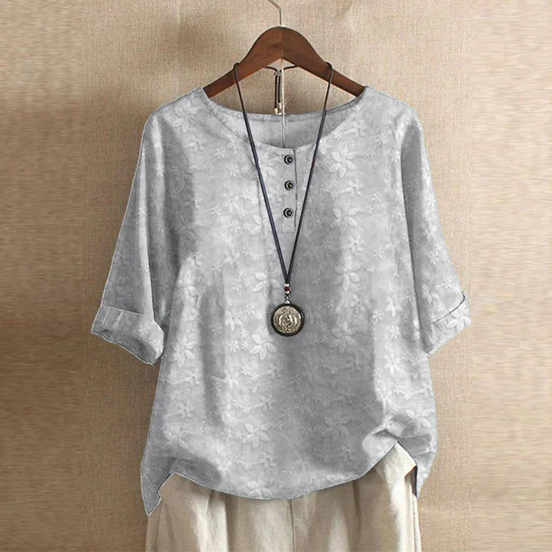 Anya | Women's Vintage-Inspired Relaxed Fit Round Neck Short Sleeve Floral Design Blouse 5