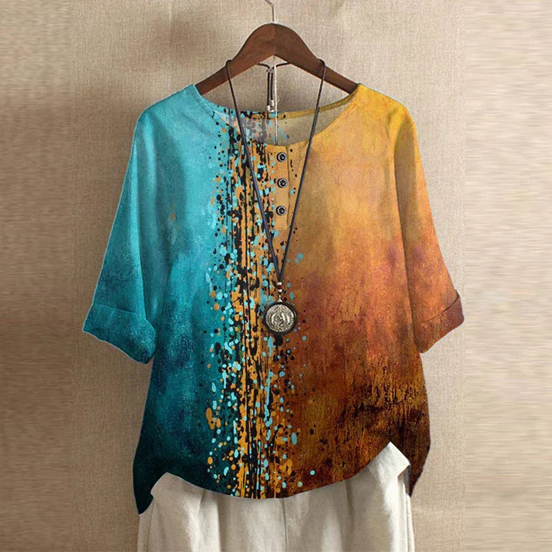 Anya | Women's Vintage-Inspired Relaxed Fit Round Neck Short Sleeve Floral Design Blouse 7