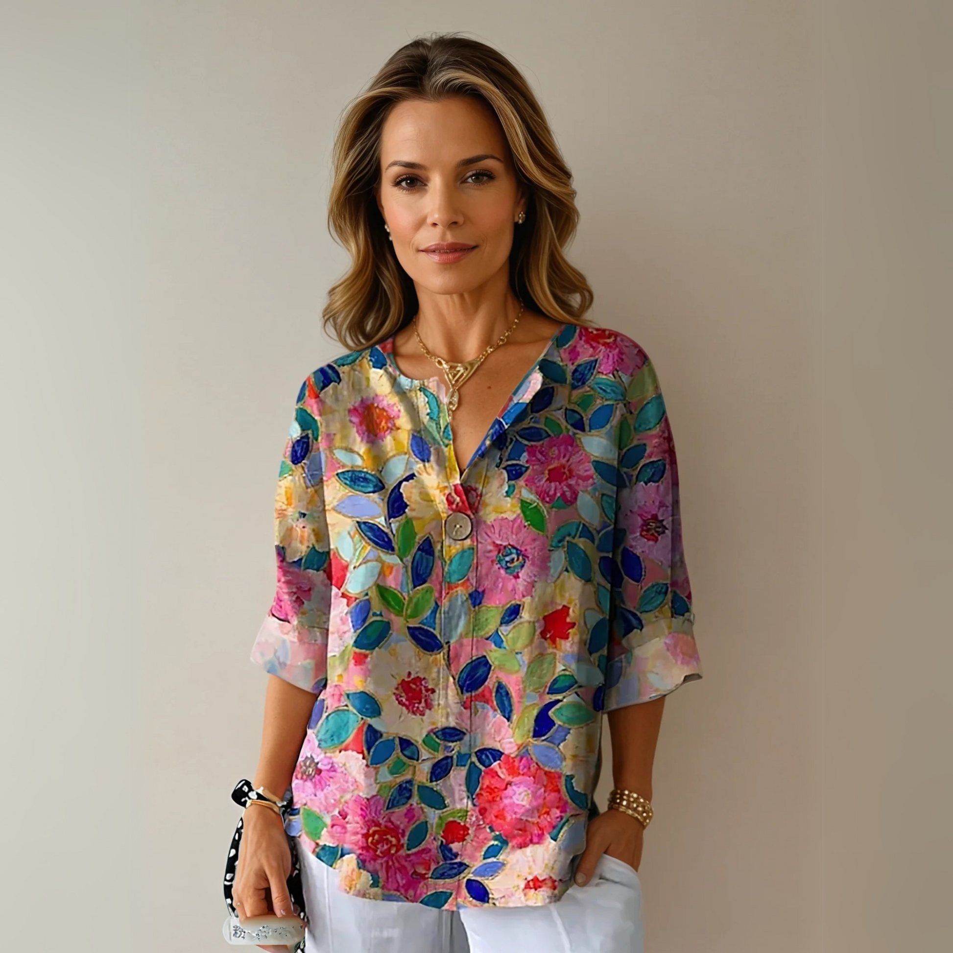 Aria | Women's Chic Floral Print Relaxed Fit Short Sleeve Blouse 0