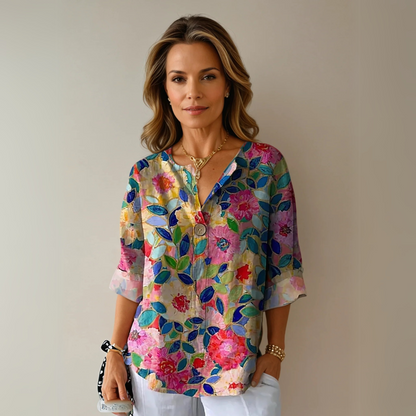 Aria | Women's Chic Floral Print Relaxed Fit Short Sleeve Blouse 0