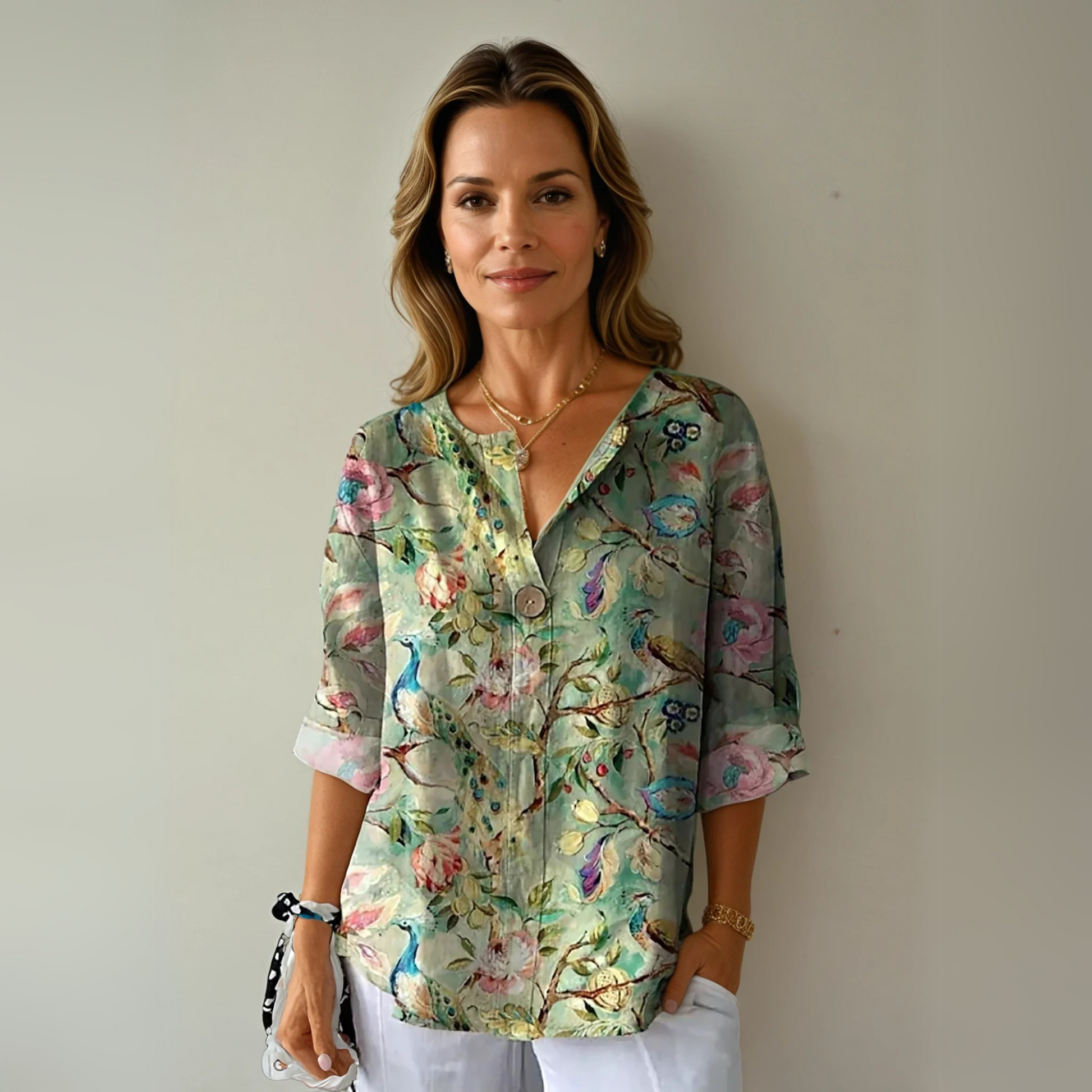 Aria | Women's Chic Floral Print Relaxed Fit Short Sleeve Blouse 2