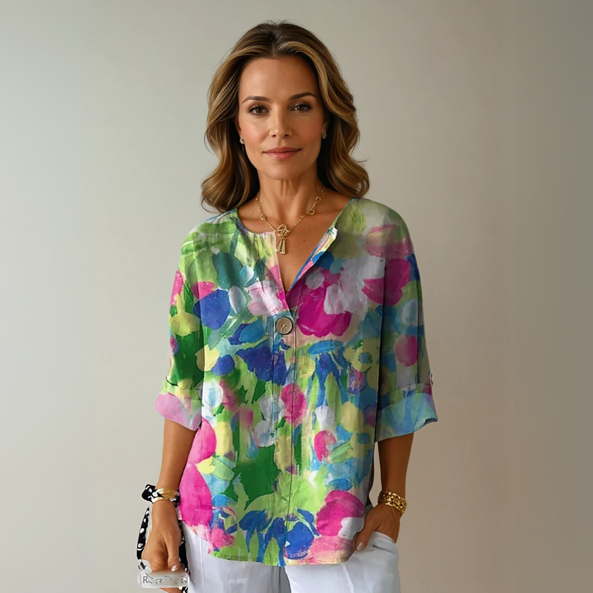 Aria | Women's Chic Floral Print Relaxed Fit Short Sleeve Blouse 3