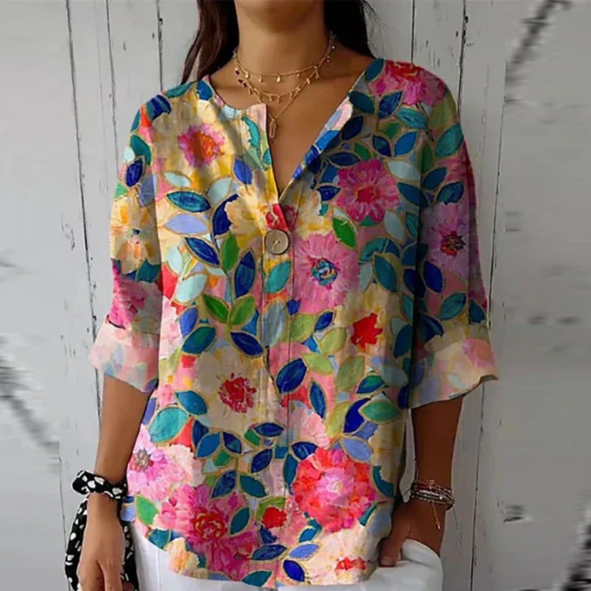 Aria | Women's Chic Floral Print Relaxed Fit Short Sleeve Blouse 4
