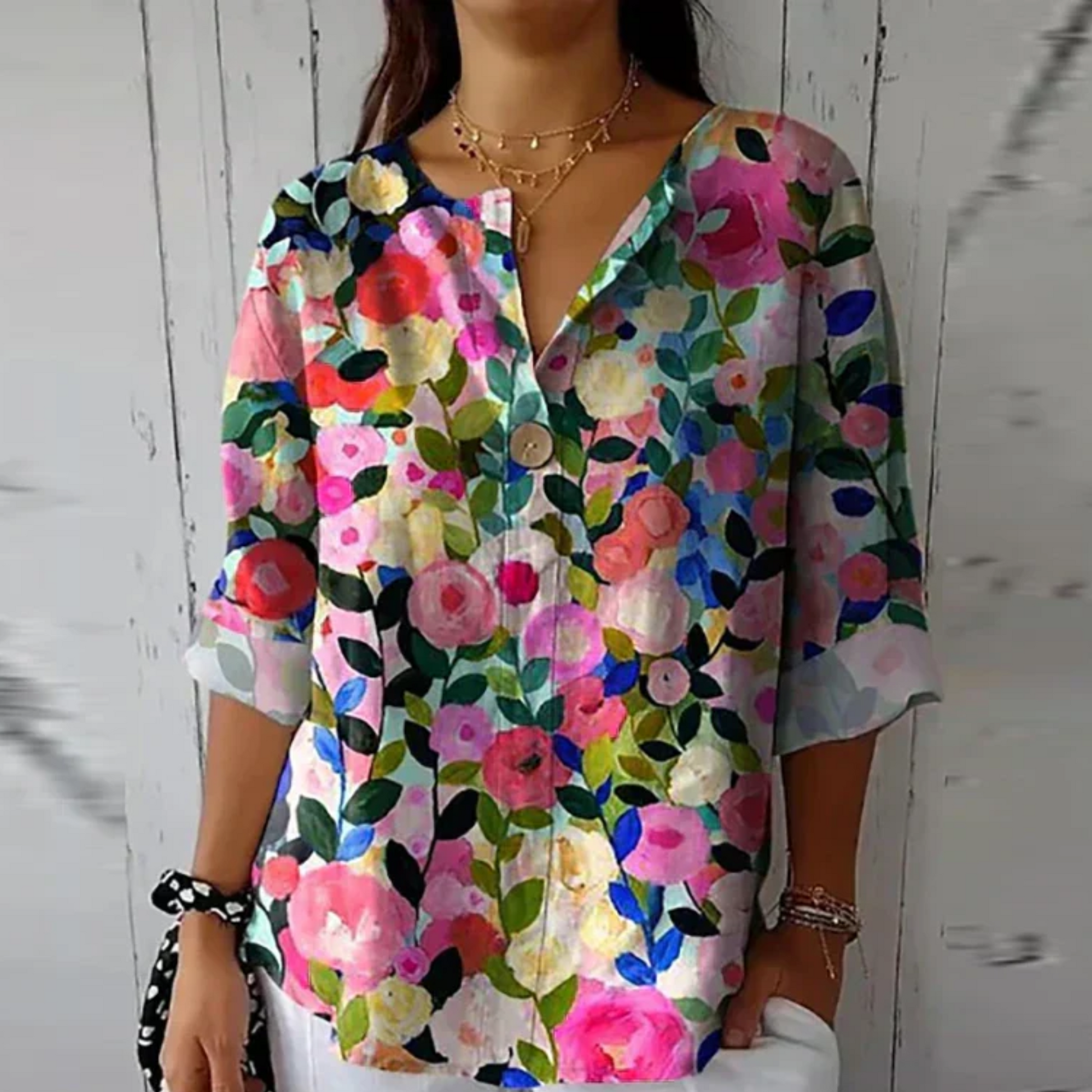 Aria | Women's Chic Floral Print Relaxed Fit Short Sleeve Blouse 5