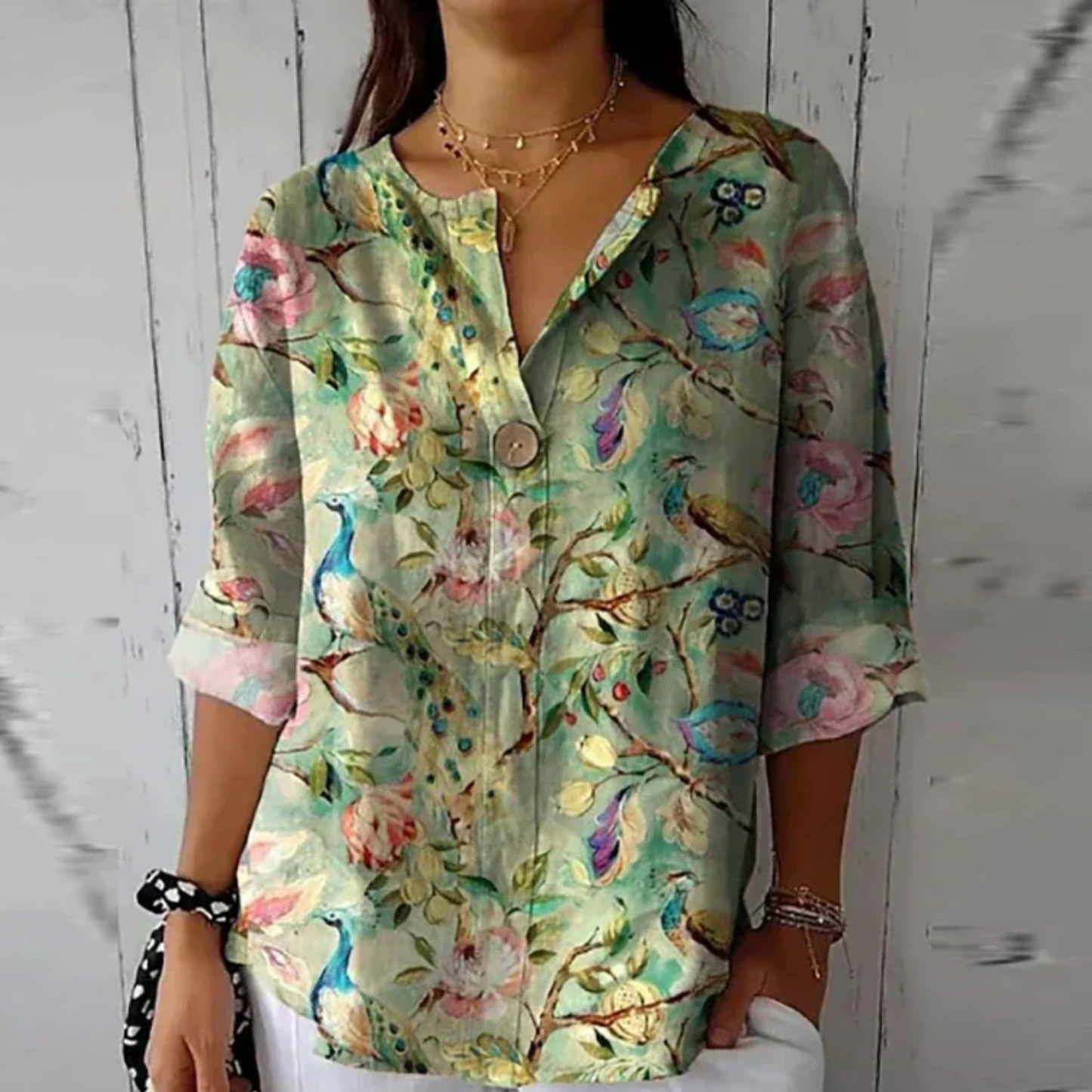 Aria | Women's Chic Floral Print Relaxed Fit Short Sleeve Blouse 6