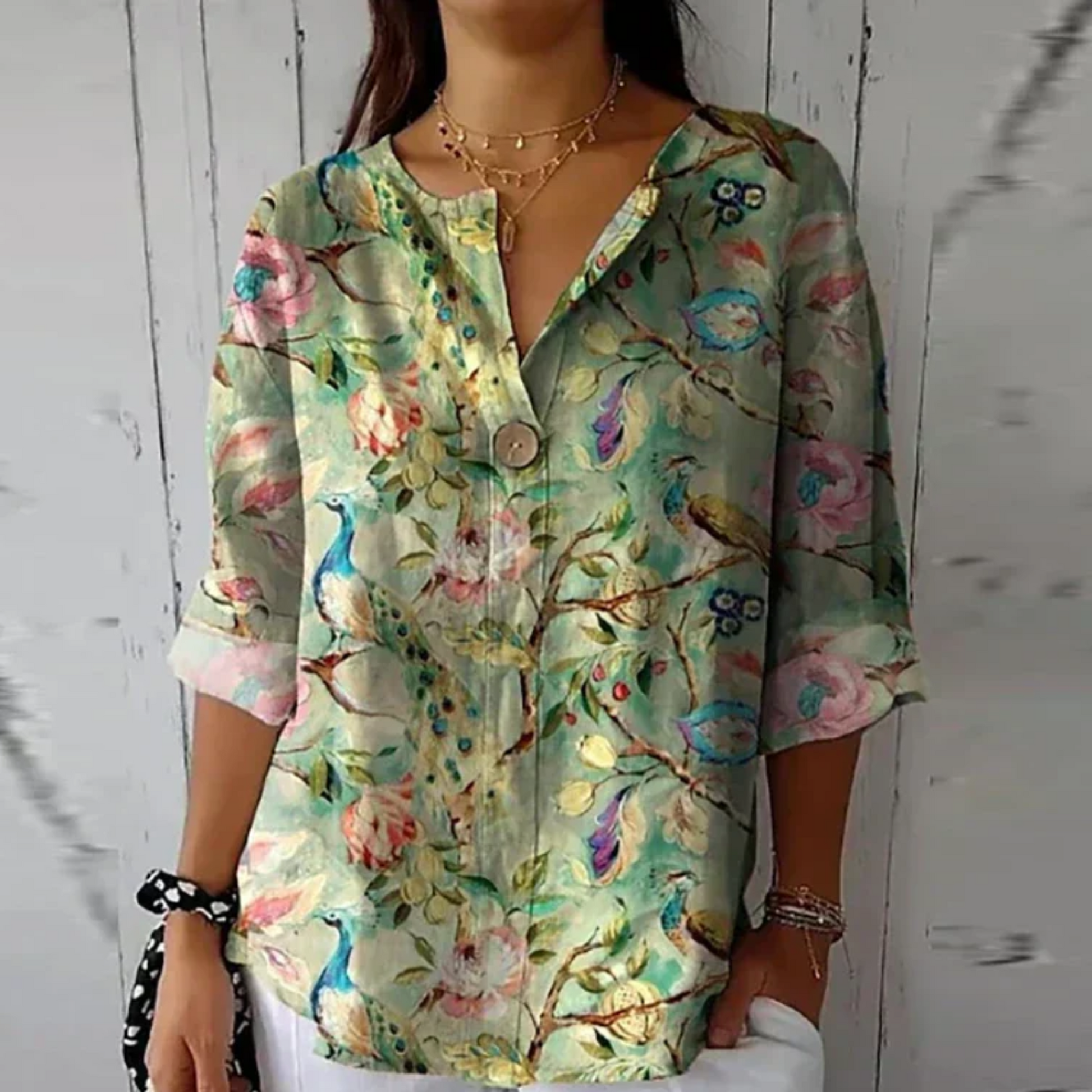 Aria | Women's Chic Floral Print Relaxed Fit Short Sleeve Blouse 6