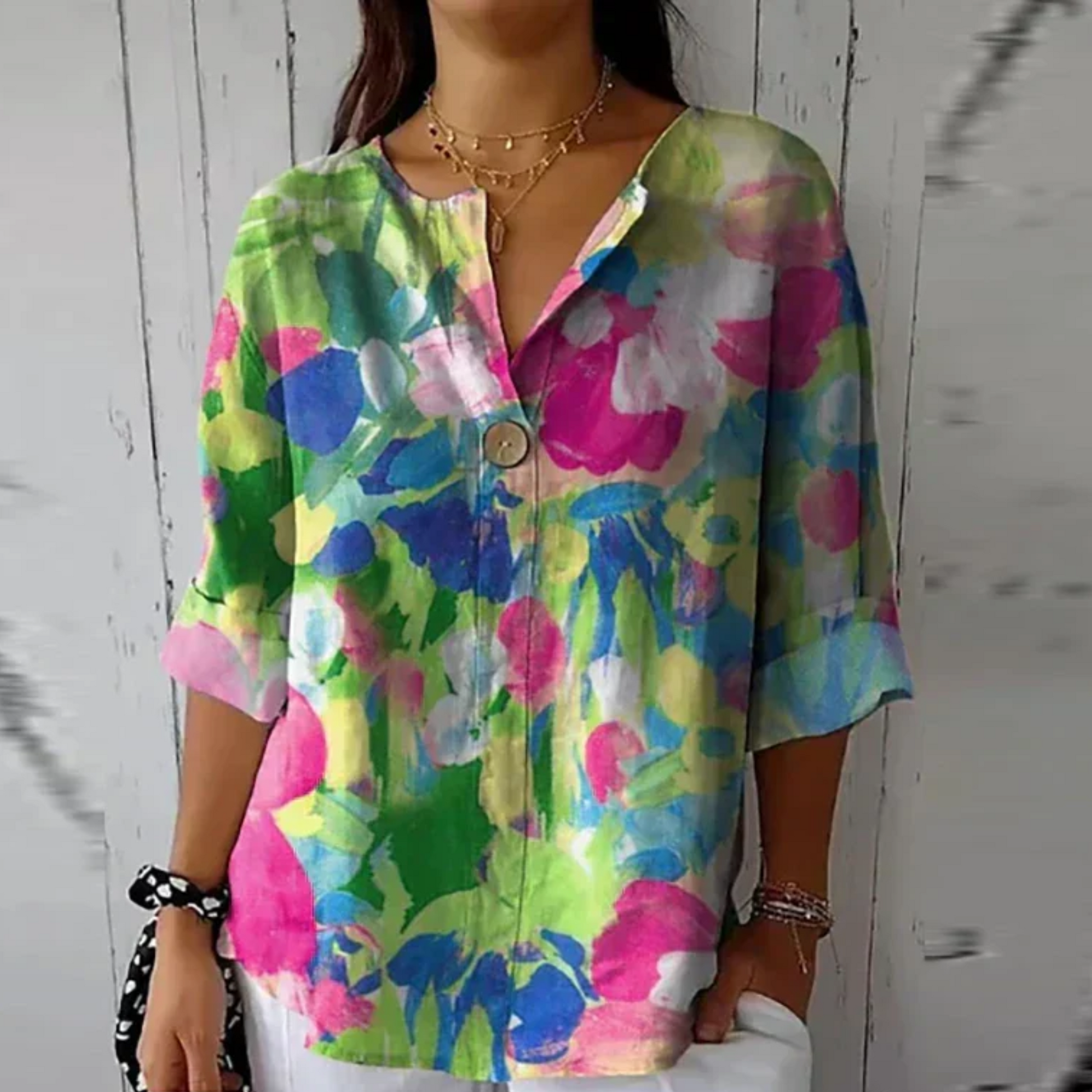 Aria | Women's Chic Floral Print Relaxed Fit Short Sleeve Blouse 7