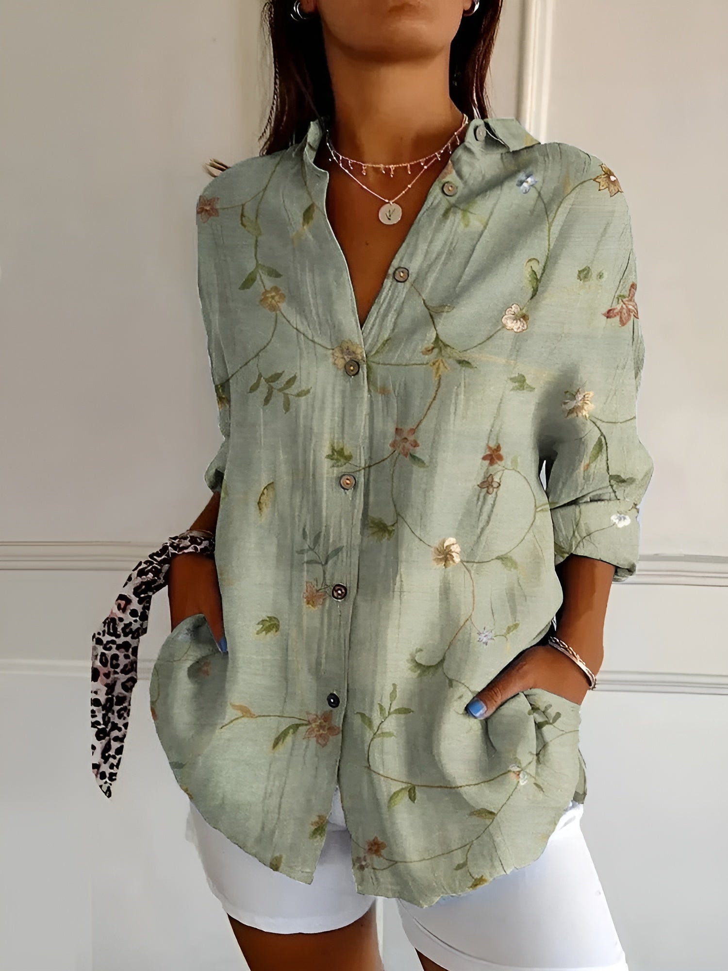 Avril | Women's Chic Relaxed Fit Round Neck Short Sleeve Lightweight Whimsical Print Blouse 0