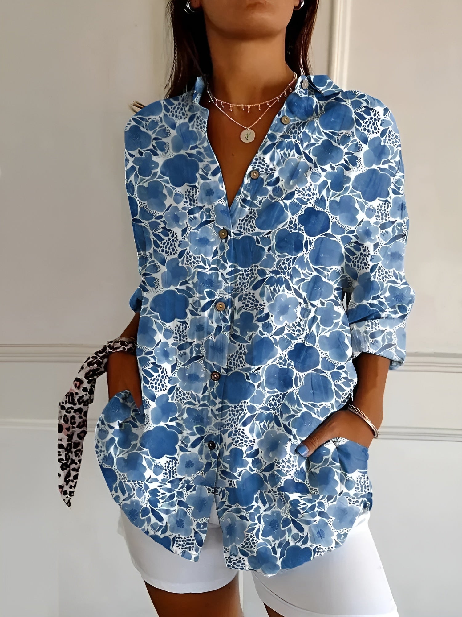 Avril | Women's Chic Relaxed Fit Round Neck Short Sleeve Lightweight Whimsical Print Blouse 1