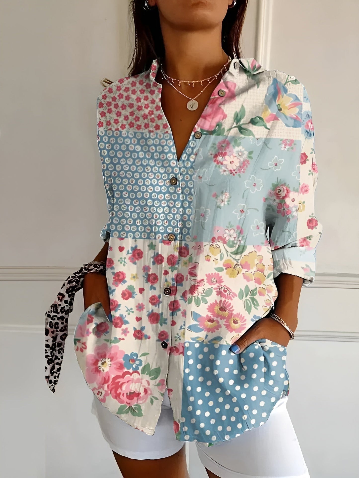 Avril | Women's Chic Relaxed Fit Round Neck Short Sleeve Lightweight Whimsical Print Blouse 2