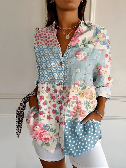 Avril | Women's Chic Relaxed Fit Round Neck Short Sleeve Lightweight Whimsical Print Blouse 2