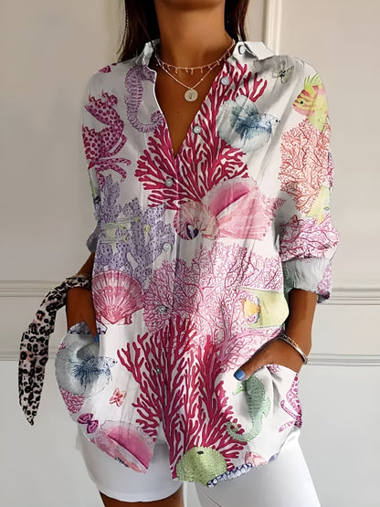 Avril | Women's Chic Relaxed Fit Round Neck Short Sleeve Lightweight Whimsical Print Blouse 3