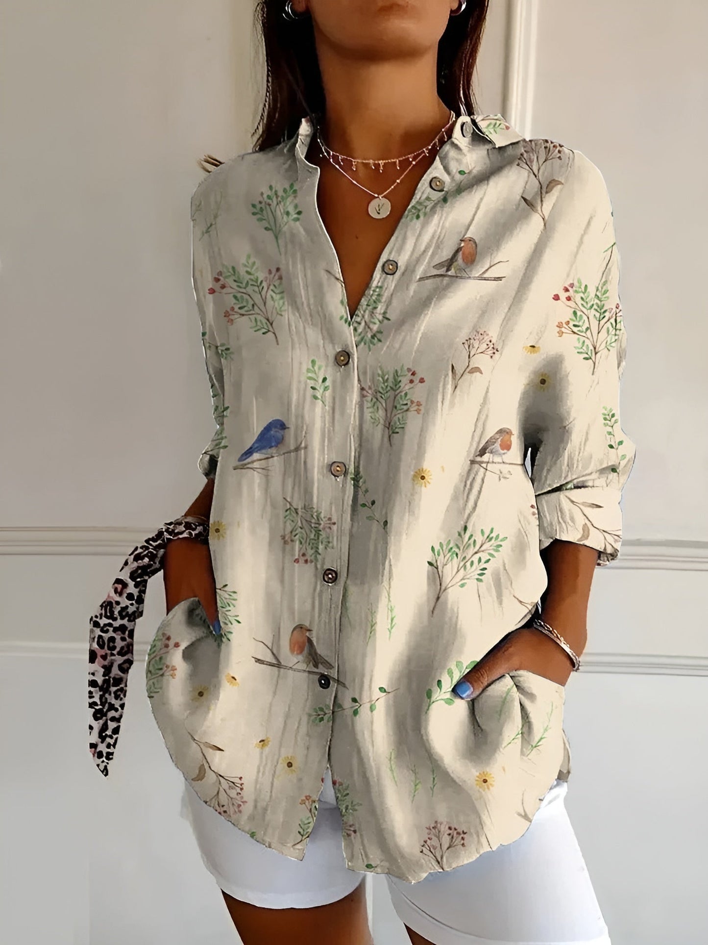 Avril | Women's Chic Relaxed Fit Round Neck Short Sleeve Lightweight Whimsical Print Blouse 4
