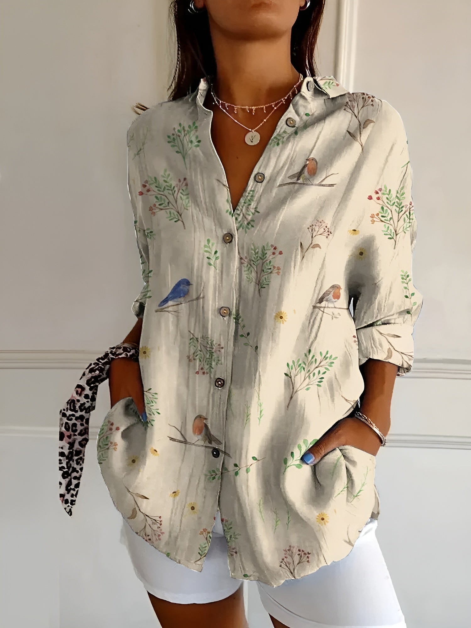 Avril | Women's Chic Relaxed Fit Round Neck Short Sleeve Lightweight Whimsical Print Blouse 4