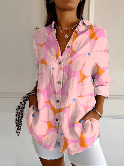 Avril | Women's Chic Relaxed Fit Round Neck Short Sleeve Lightweight Whimsical Print Blouse 5