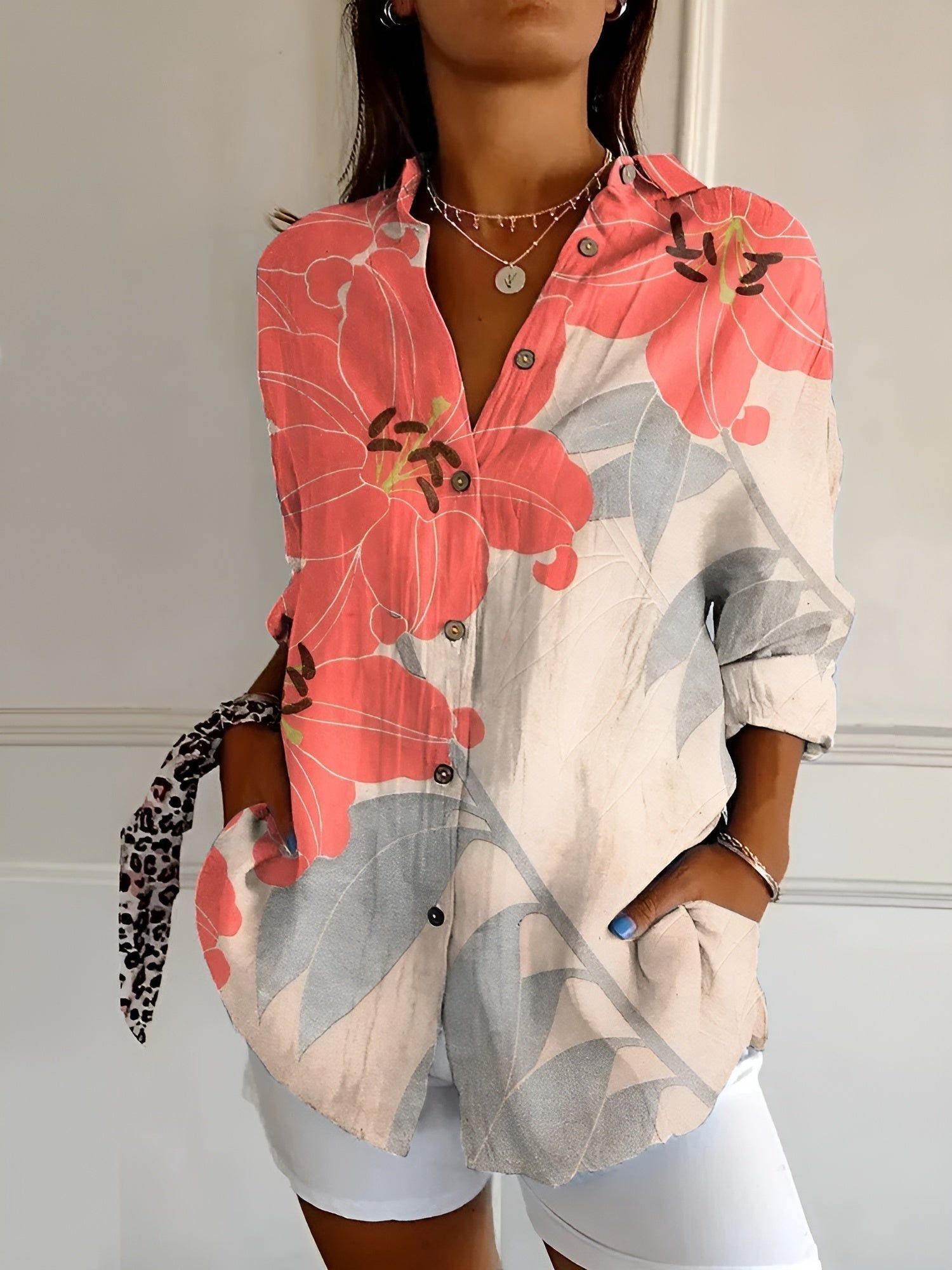 Avril | Women's Chic Relaxed Fit Round Neck Short Sleeve Lightweight Whimsical Print Blouse 6