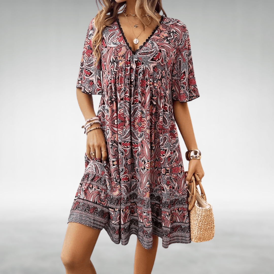 Boho Cotton V-Neck Empire Waist Maxi Dress | Mira 2