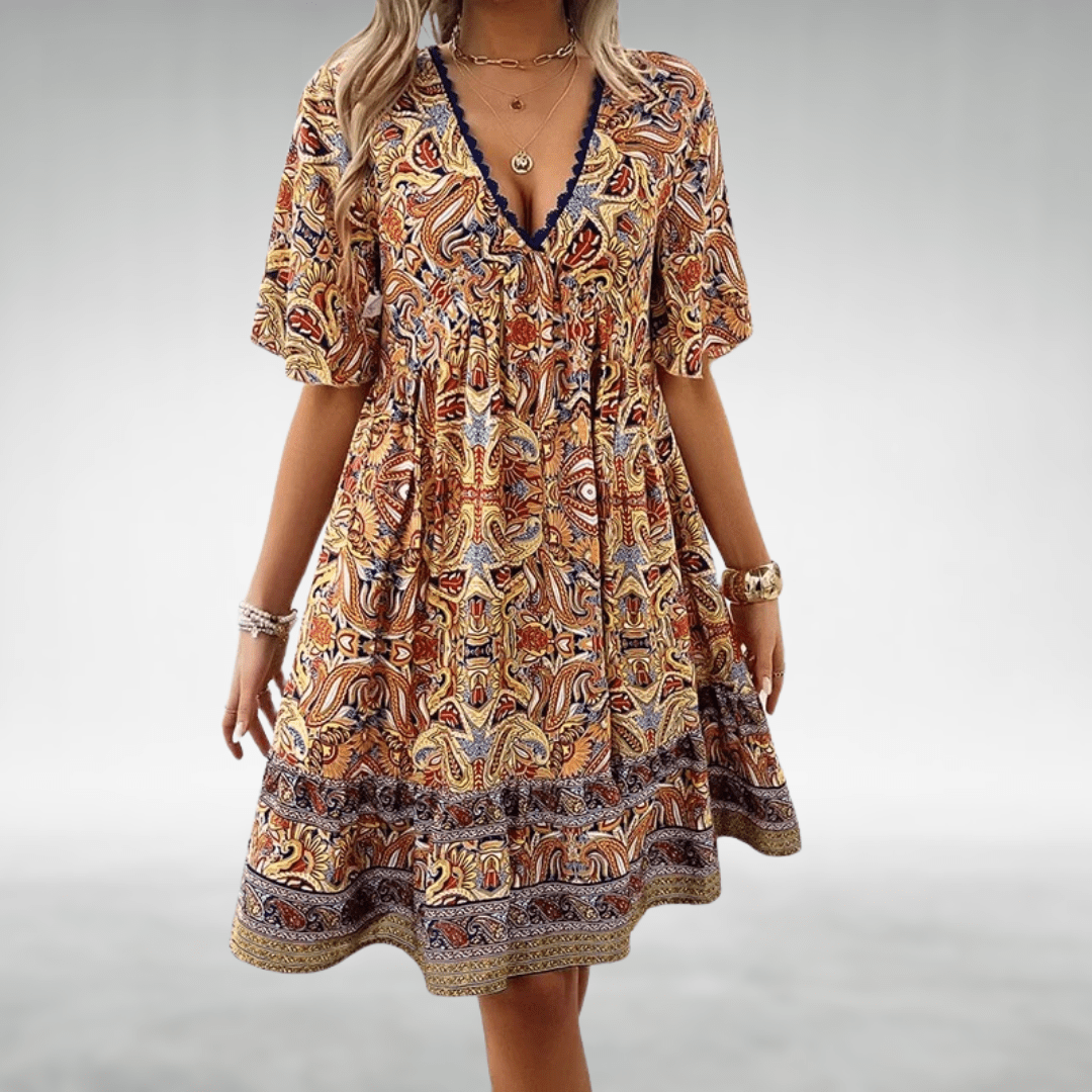 Boho Cotton V-Neck Empire Waist Maxi Dress | Mira 3