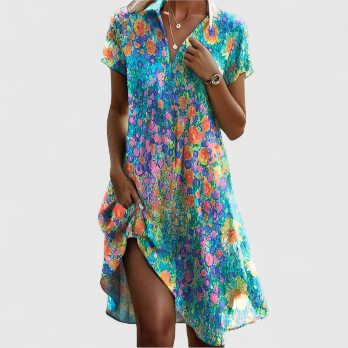 Boho Floral V-Neck Tiered Maxi Dress for Beach Strolls | Lyra 4