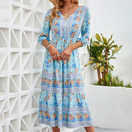 Boho Paisley Adjustable Waist Tiered Maxi Dress | Mira 0