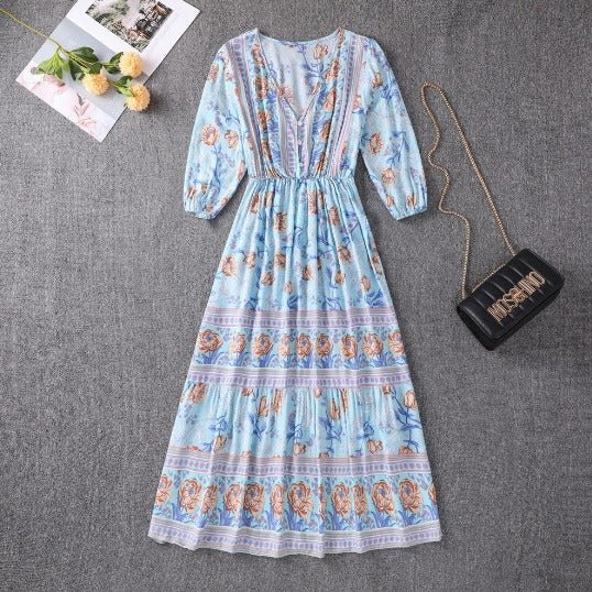 Boho Paisley Adjustable Waist Tiered Maxi Dress | Mira 1