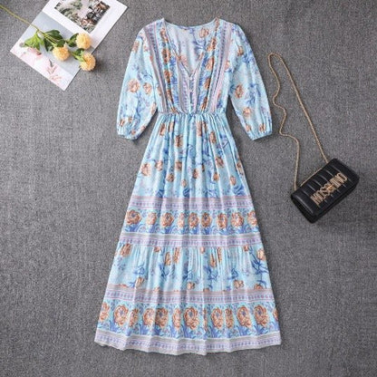 Boho Paisley Adjustable Waist Tiered Maxi Dress | Mira 1