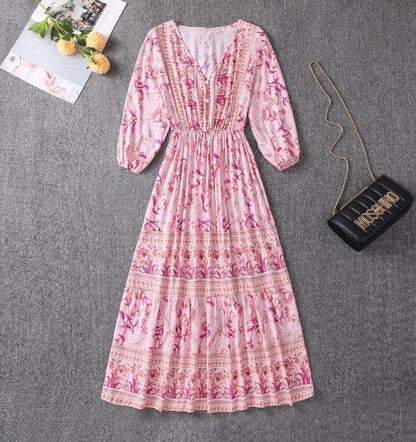 Boho Paisley Adjustable Waist Tiered Maxi Dress | Mira 2