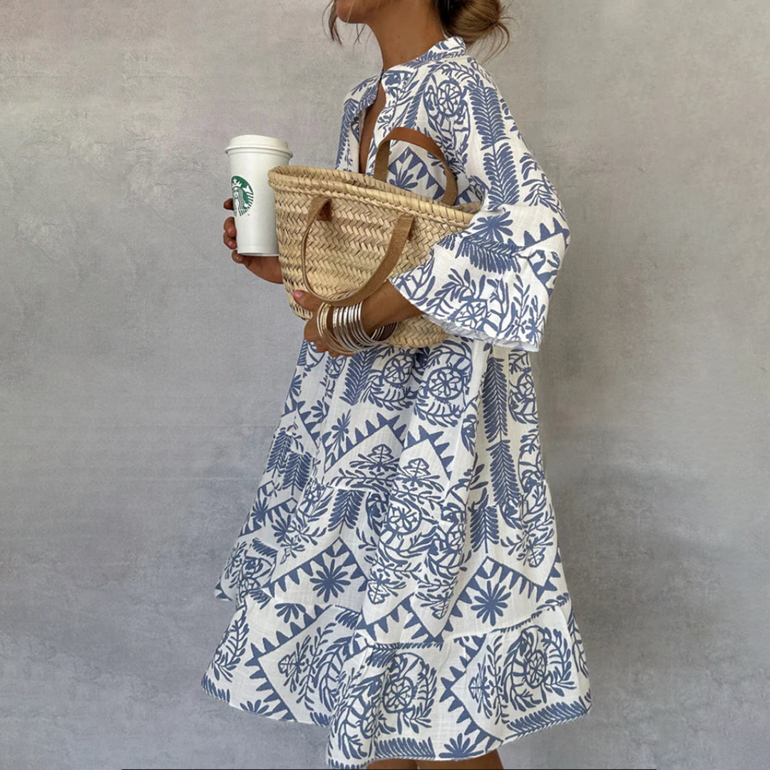 Boho Patterned Mini Dress with Long Sleeves for Casual Outings | Cleo 1
