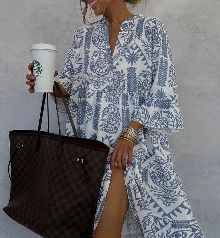 Boho Patterned Mini Dress with Long Sleeves for Casual Outings | Cleo 2