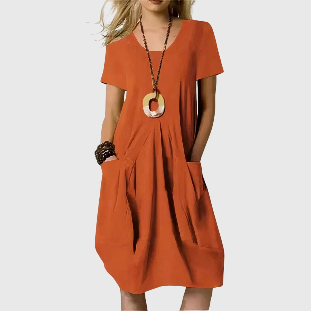 Casual A-Line Stretchy Pocketed Midi Dress | Mira 1