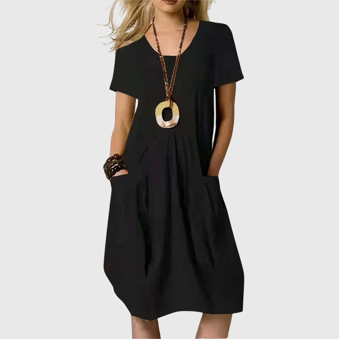 Casual A-Line Stretchy Pocketed Midi Dress | Mira 2