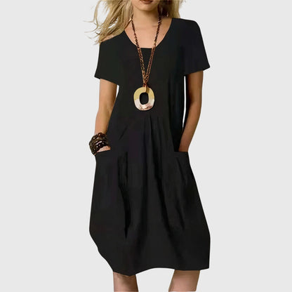 Casual A-Line Stretchy Pocketed Midi Dress | Mira 2