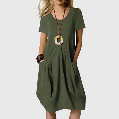 Casual A-Line Stretchy Pocketed Midi Dress | Mira 3