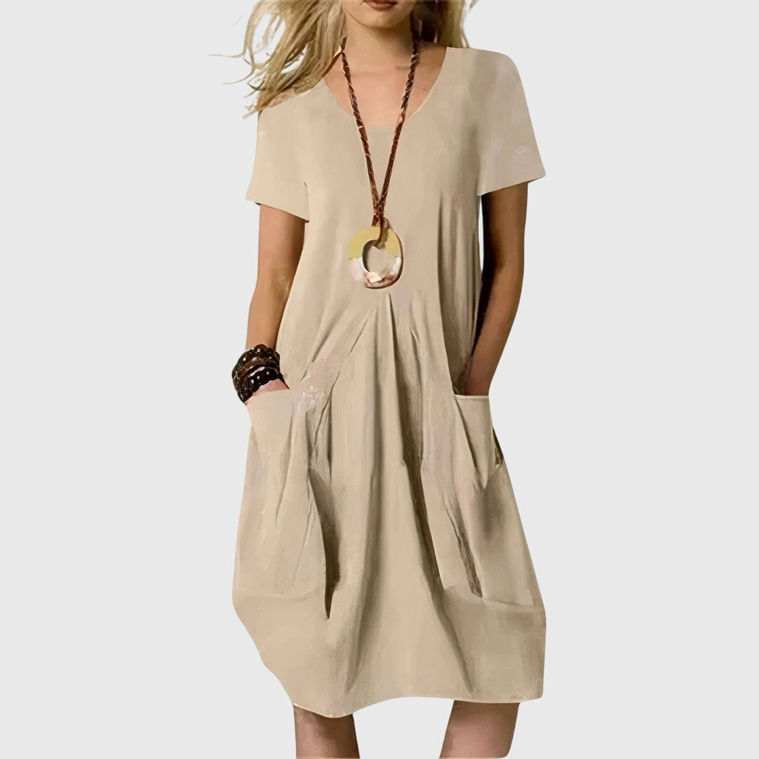 Casual A-Line Stretchy Pocketed Midi Dress | Mira 4