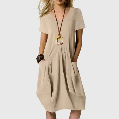 Casual A-Line Stretchy Pocketed Midi Dress | Mira 4