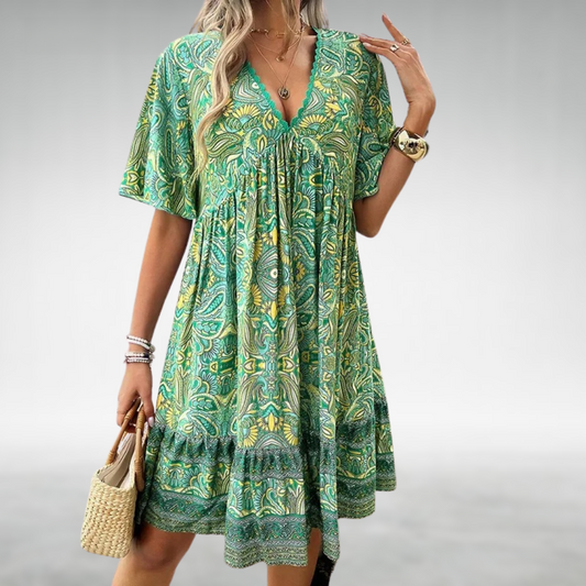 Casual Boho Printed V-Neck Mini Dress | Zara 1