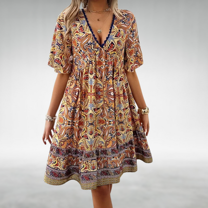 Casual Boho Printed V-Neck Mini Dress | Zara 2