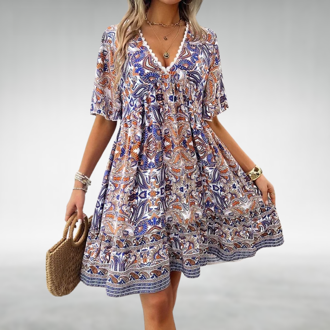 Casual Boho Printed V-Neck Mini Dress | Zara 3
