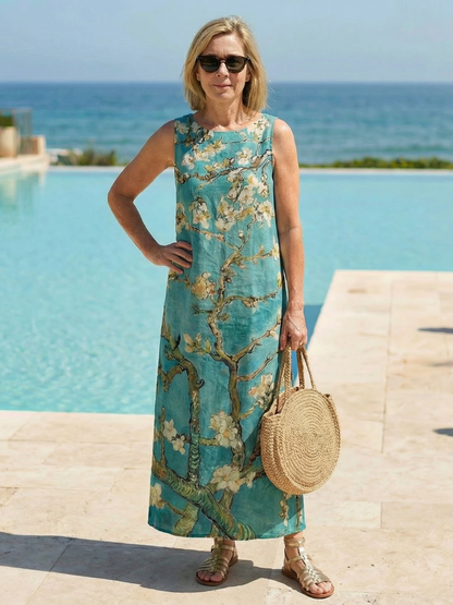 Casual Cotton Branch Print Midi Beach Dress | Mira 1