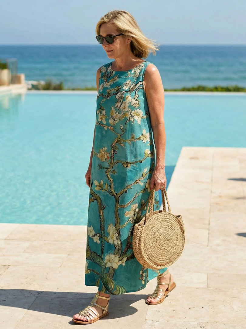 Casual Cotton Branch Print Midi Beach Dress | Mira 2