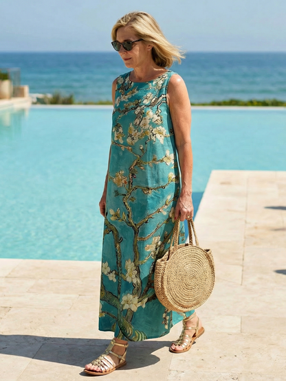 Casual Cotton Branch Print Midi Beach Dress | Mira 2