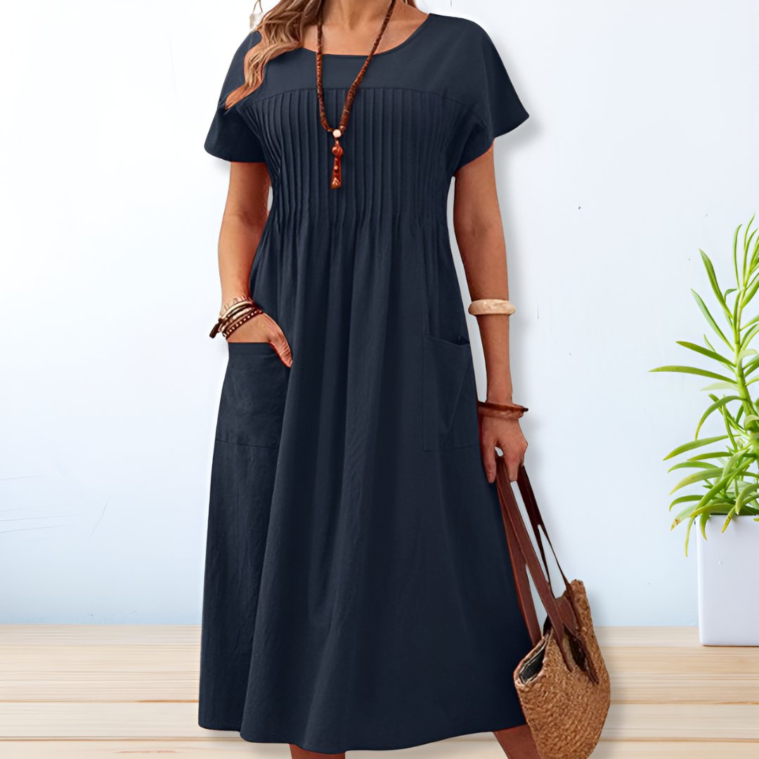Casual Cotton Pocketed Midi Dress for Everyday Style | Mira 0