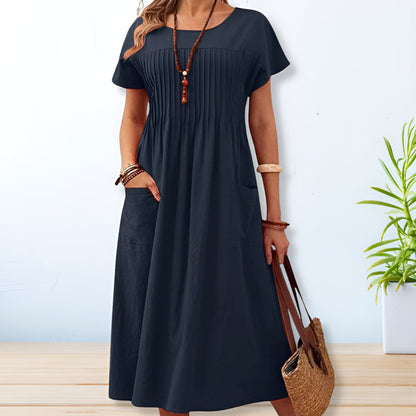 Casual Cotton Pocketed Midi Dress for Everyday Style | Mira 0