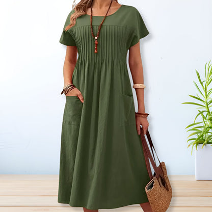 Casual Cotton Pocketed Midi Dress for Everyday Style | Mira 1