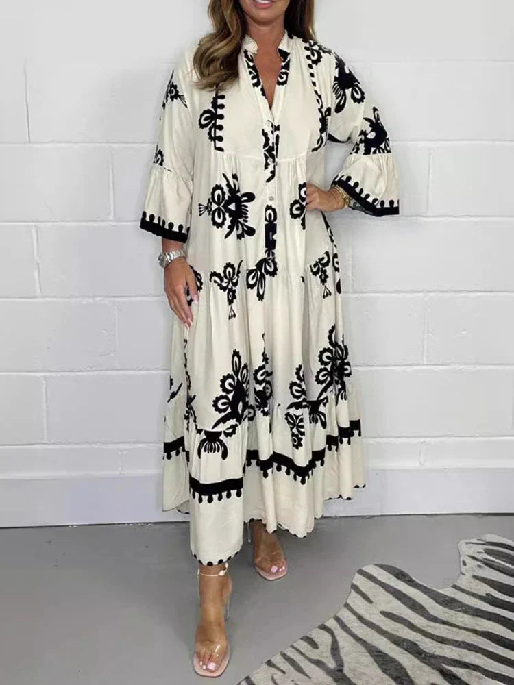 Casual Cotton Statement Sleeve Flowy Midi Dress | Talia 1